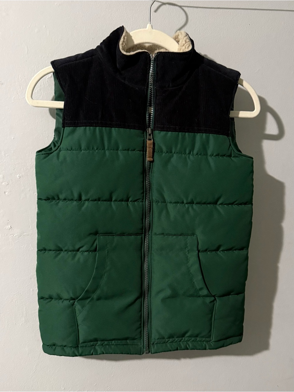 Carter's Dark Green Puffer Vest with Navy Blue Corduroy Yoke
